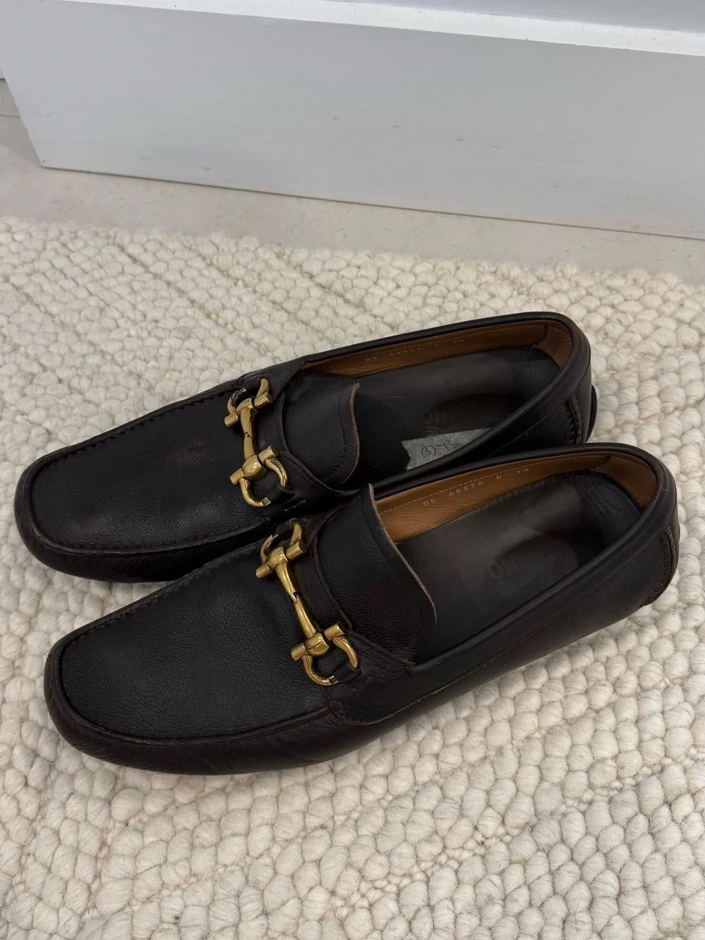 Salvatore Ferragamo Brown Leather Horsebit Loafers with Gold Hardware